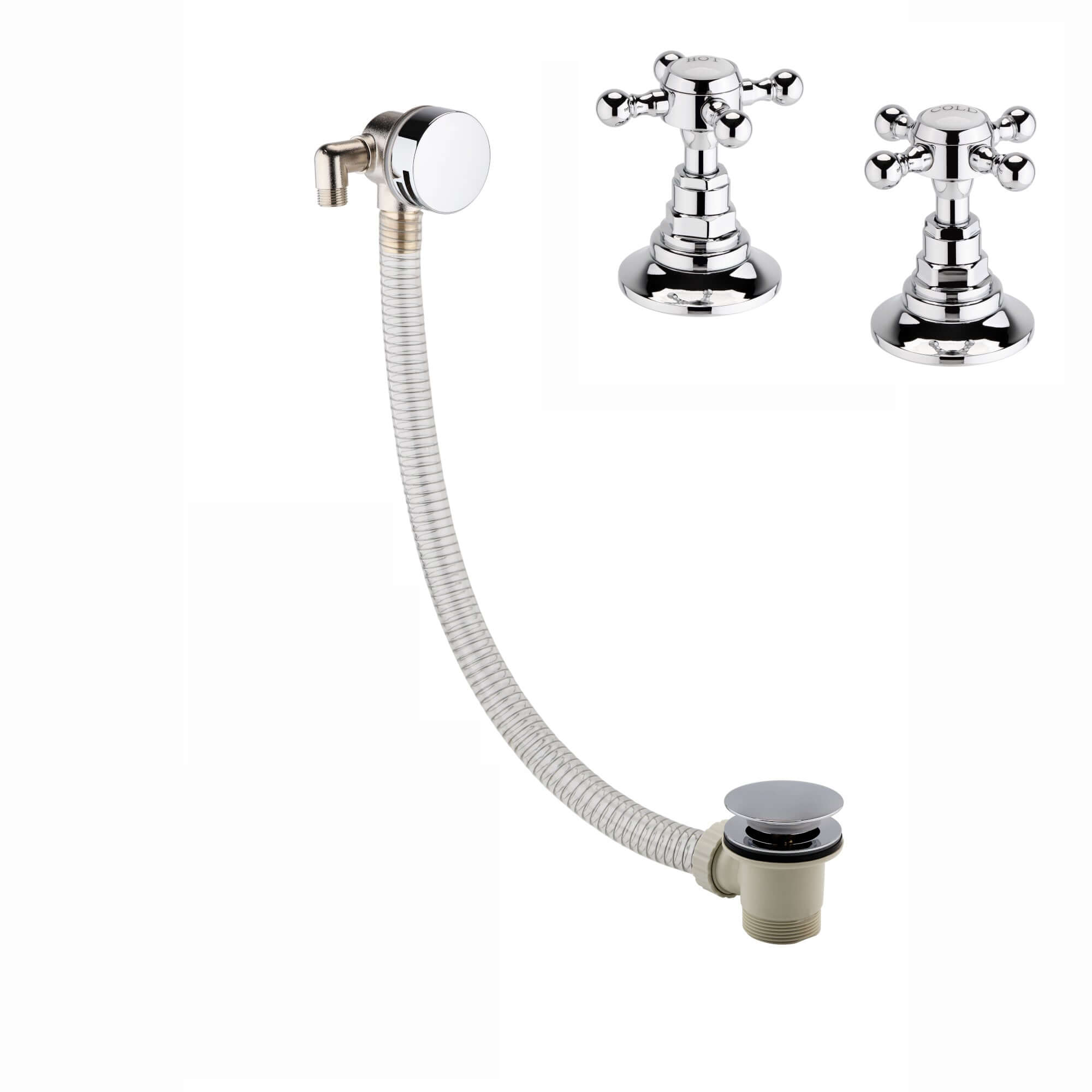 Buy Traditional overflow bath filler with 3/4" deck bath side valves (pair) - chrome online UK